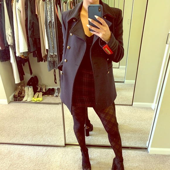 Zara Jackets & Blazers - ZARA Navy & Red Peacoat Gorgeous